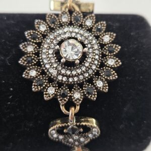 C&C Gold Tone Rhinestone Statement Bracelet Clear Crystal Sunburst Boho Vintage